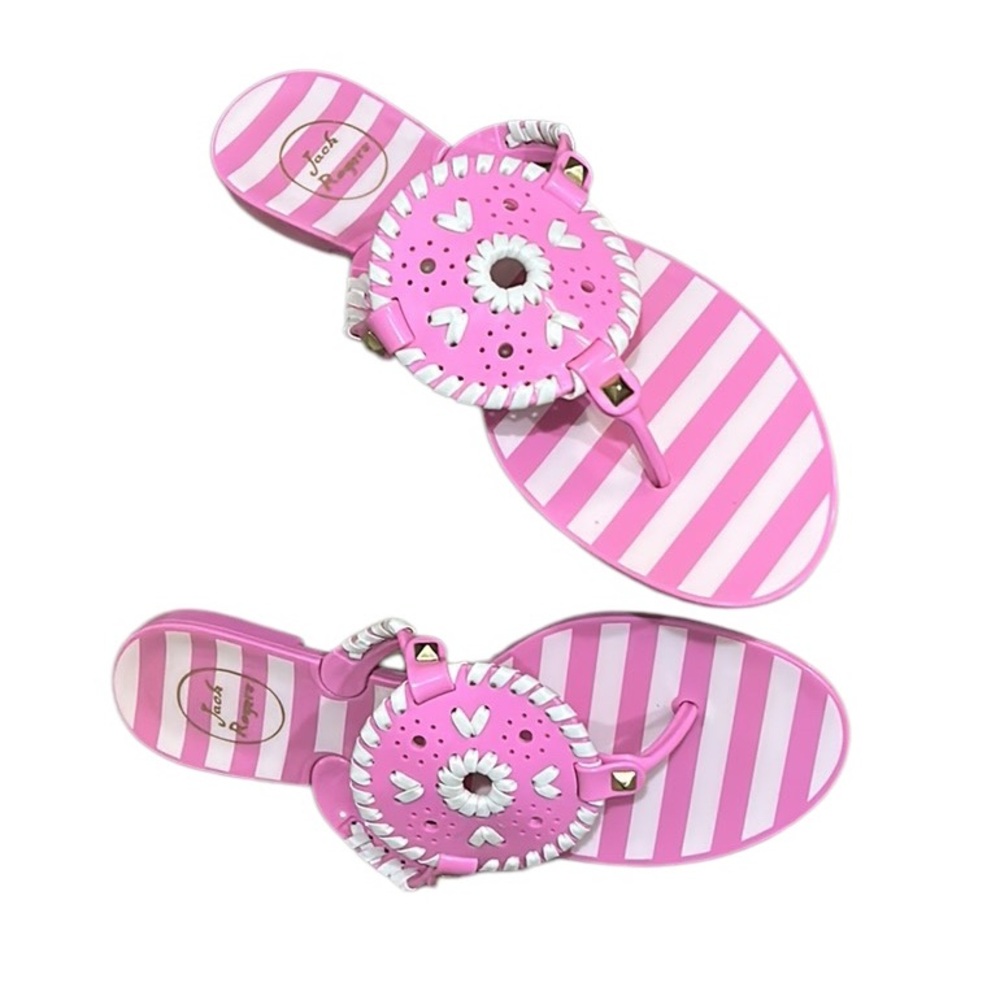 Jack Rogers Georgica Striped Pink & White Gold  Studded Jelly Sandals - 7